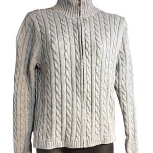 L.L. Bean full-zip cable knit cardigan in a heathered gray 100% cotton medium